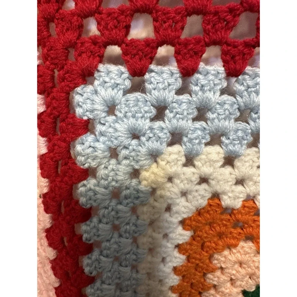 Shabby Cottage Chic Hand Crocheted Blanket Afghan Multicolor 34
